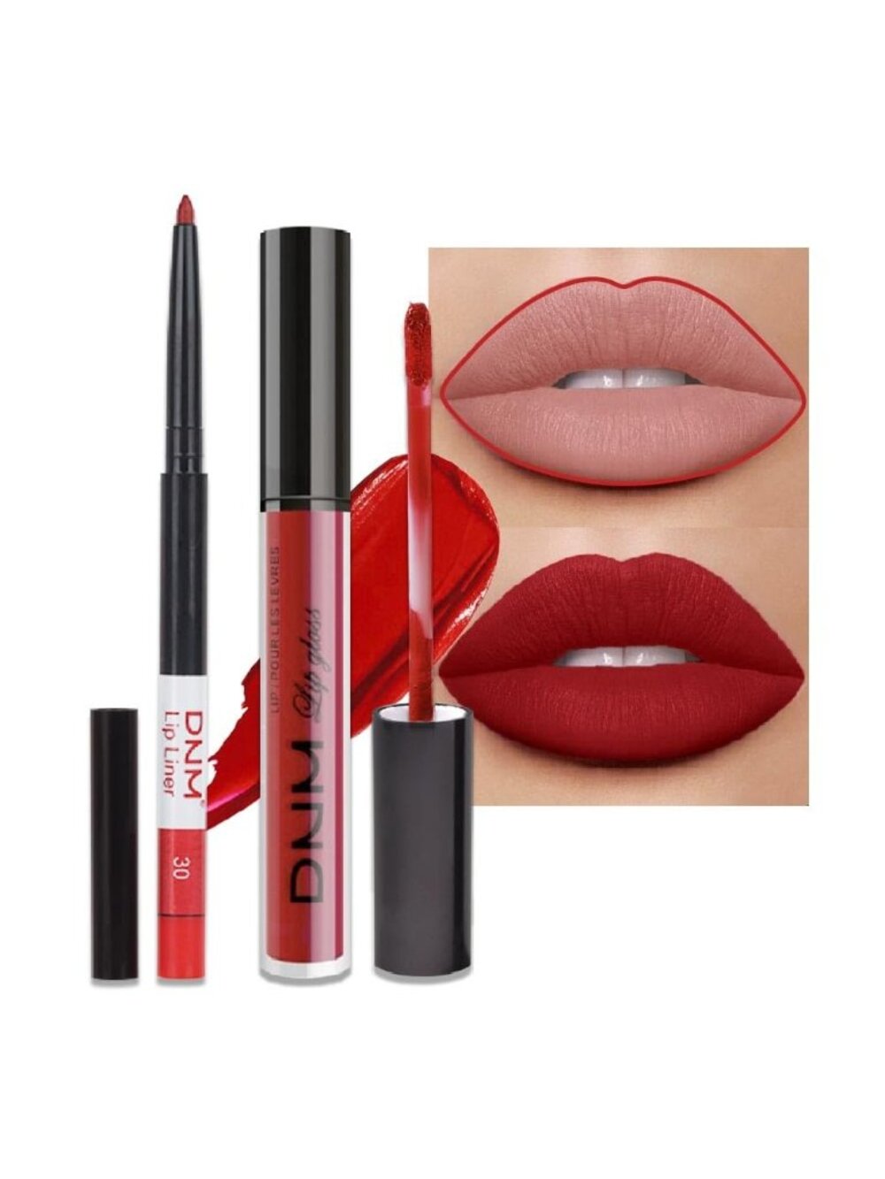 DNM 30# Oxblood Red 2Pcs 24H Long-Lasting Matte Liquid Lipstick and Lip Liner
